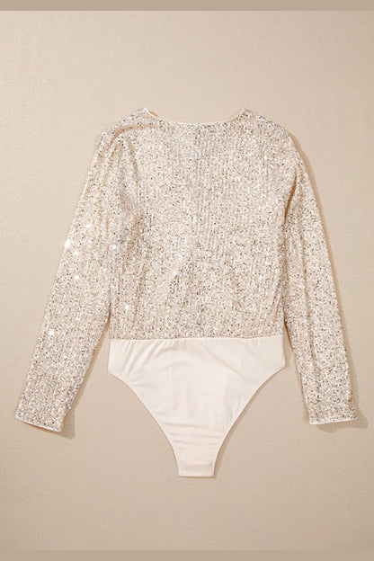 Sequin Surplice Long Sleeve Bodysuit - Bodysuit - FITGGINS