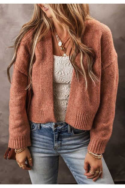 Slit Open Front Dropped Shoulder Cardigan - Cardigans - FITGGINS