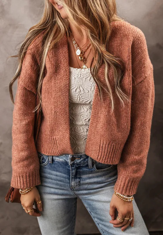 Slit Open Front Dropped Shoulder Cardigan Fitggins