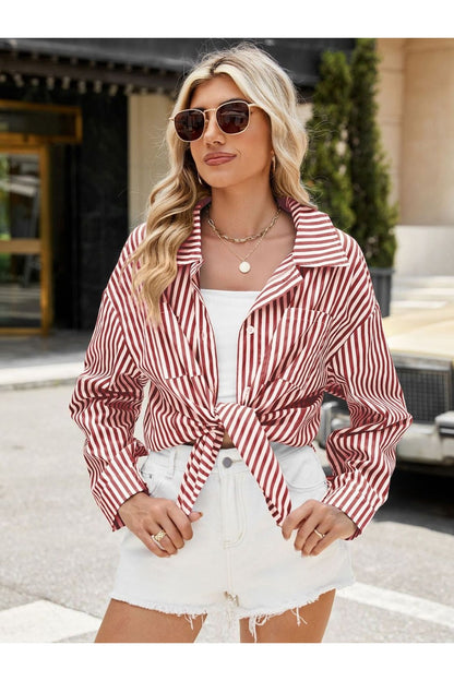 Striped Button Up Long Sleeve Shirt - Shirts - FITGGINS