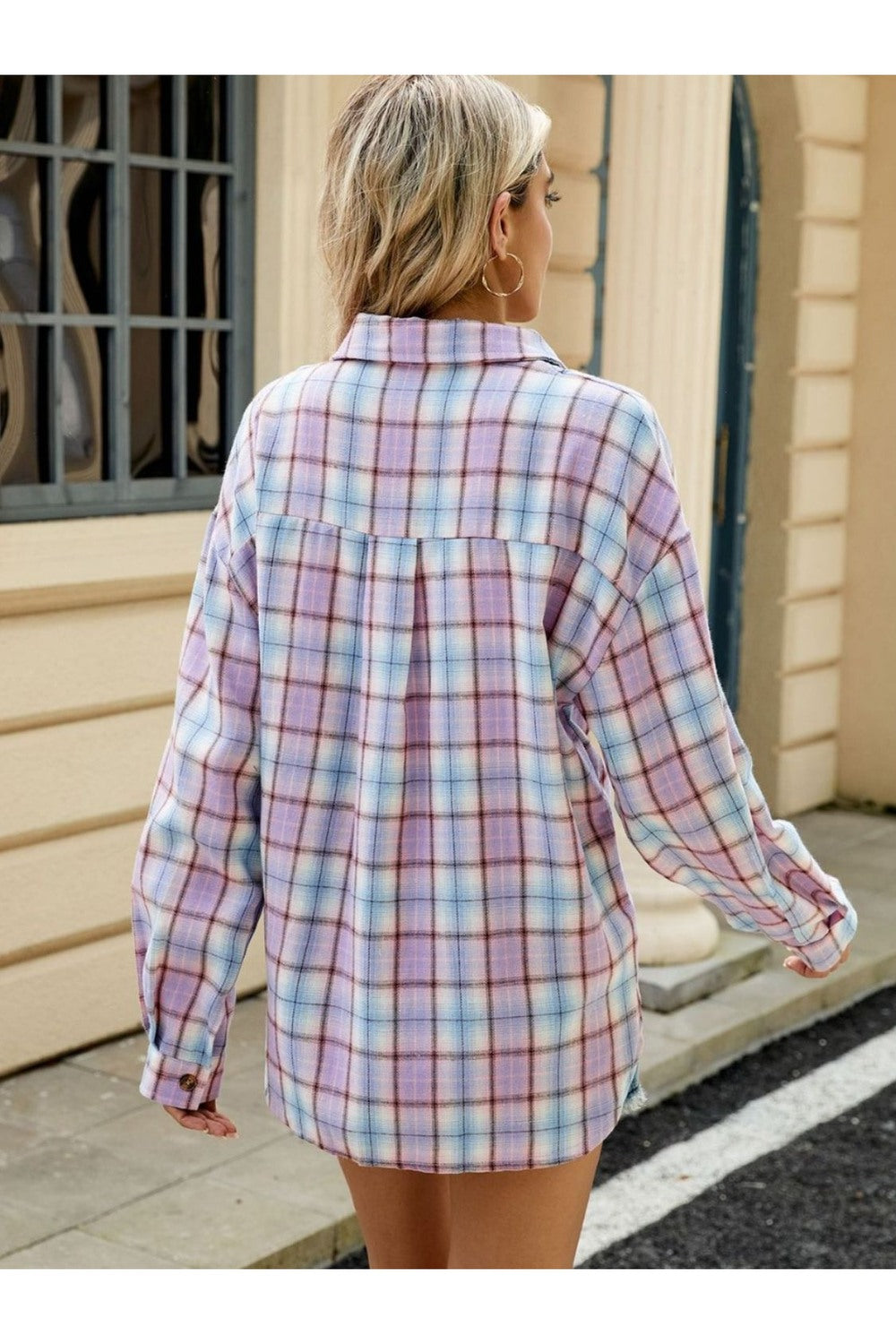 Plaid Collared Neck Long Sleeve Shirt - Shirts - FITGGINS