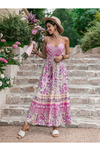 Tassel Printed V-Neck Maxi Dress - Casual & Maxi Dresses - FITGGINS