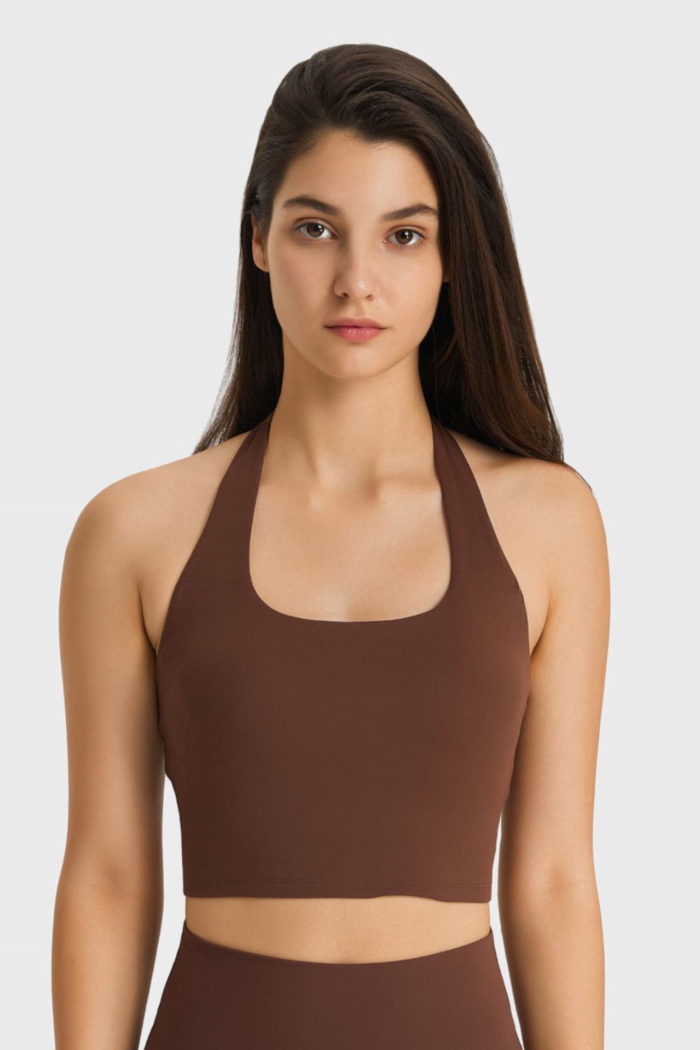 Millennia Breathable Halter Neck Sports Bra Brown Fitggins