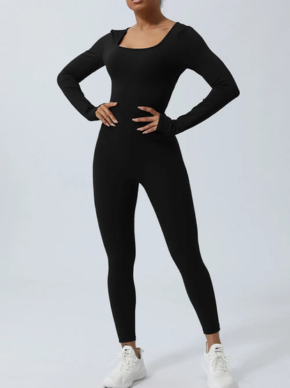 Twisted Backless Long Sleeve Jumpsuit Black Fitggins