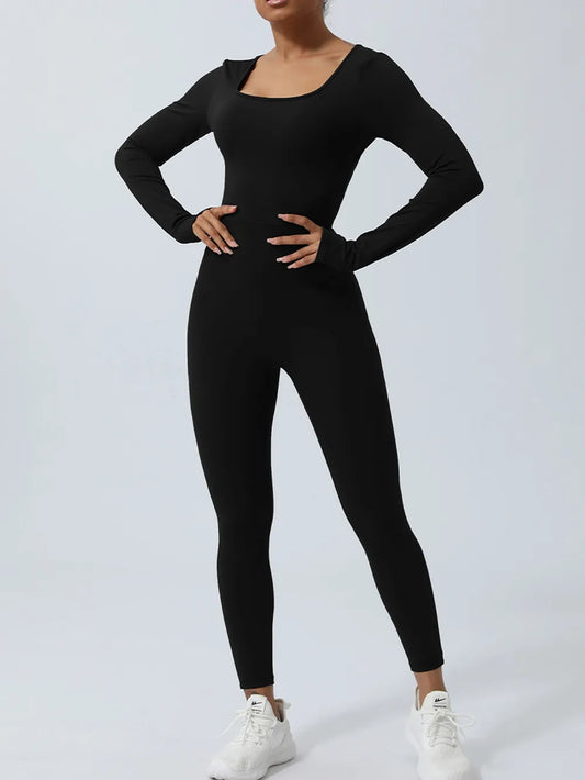 Twisted Backless Long Sleeve Jumpsuit Black Fitggins