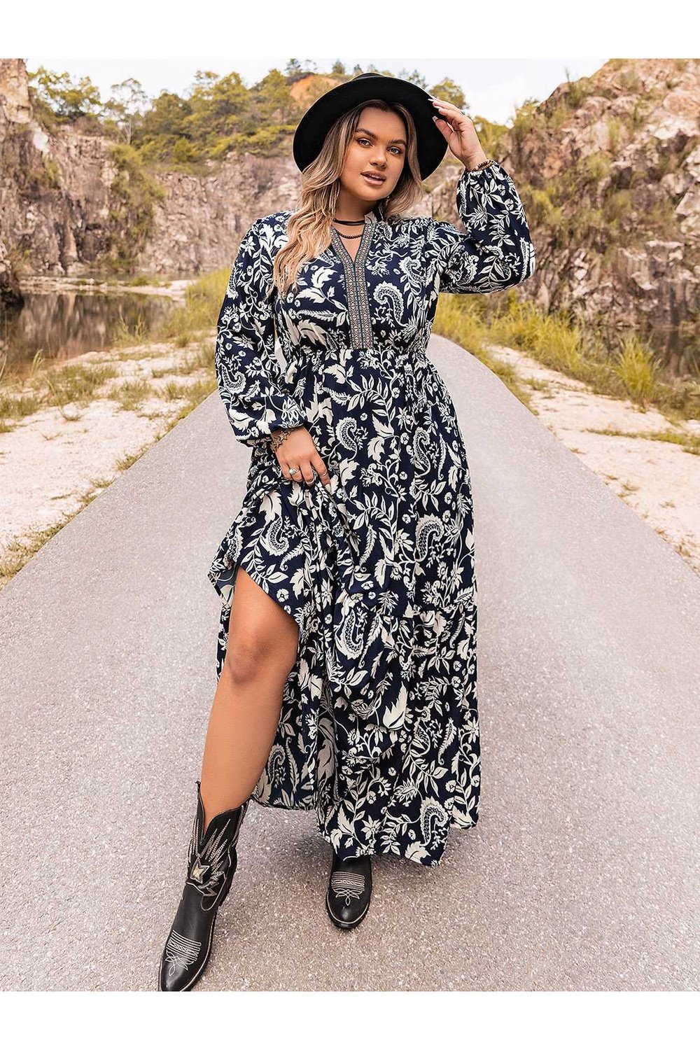 Plus Size Long Sleeve Maxi Dress - Casual & Maxi Dresses - FITGGINS