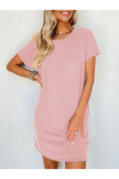 Round Neck Short Sleeve Mini Dress - Casual & Maxi Dresses - FITGGINS