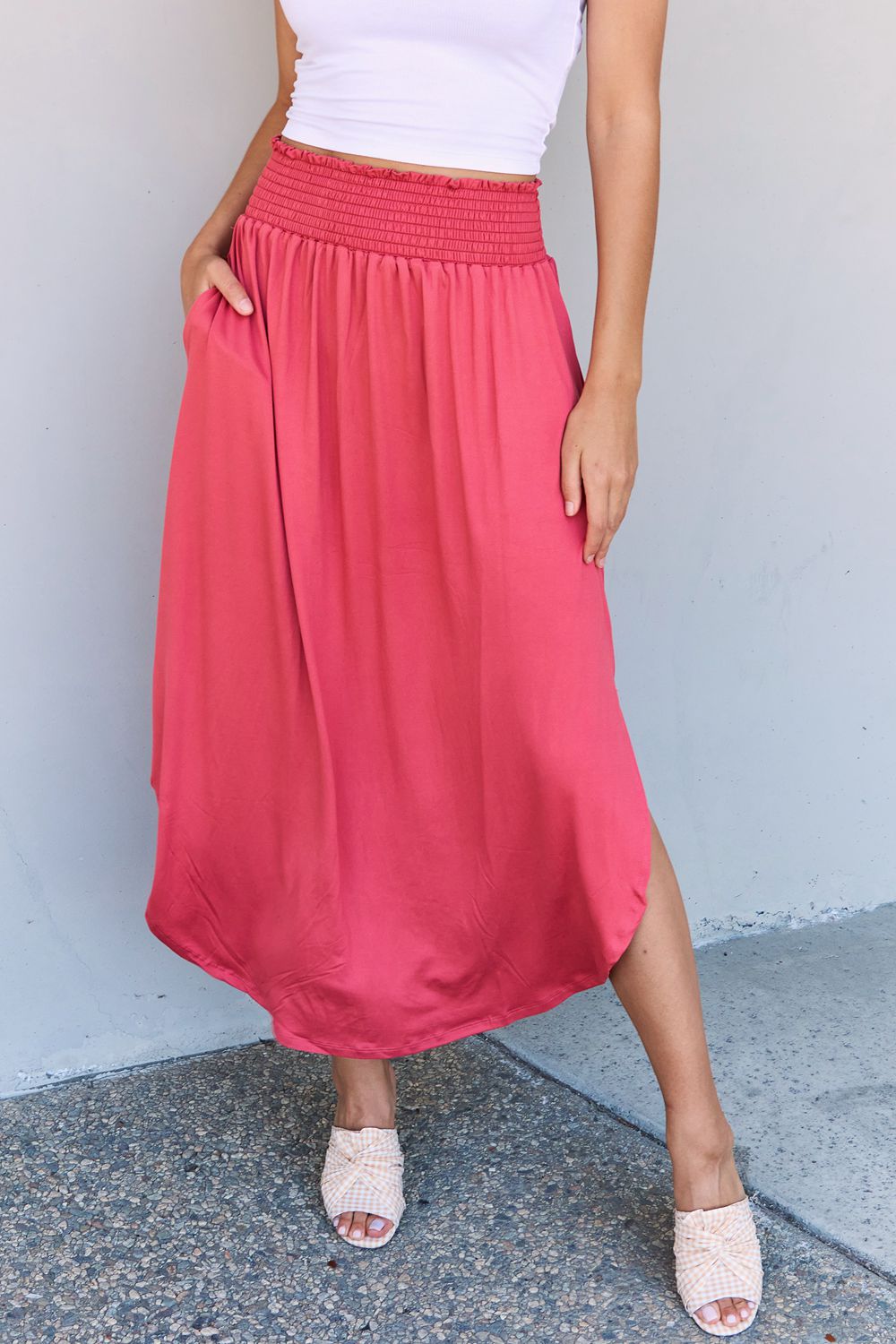 Doublju Comfort Princess Full Size High Waist Scoop Hem Maxi Skirt - Skirts - FITGGINS