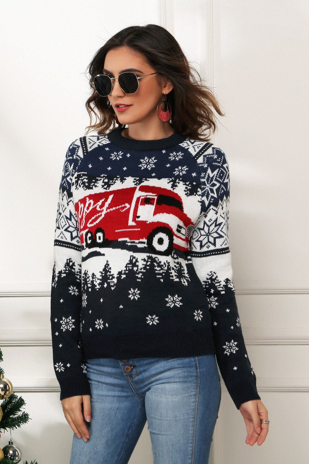 HAPPY Christmas Raglan Sleeve Sweater - Pullover Sweaters - FITGGINS