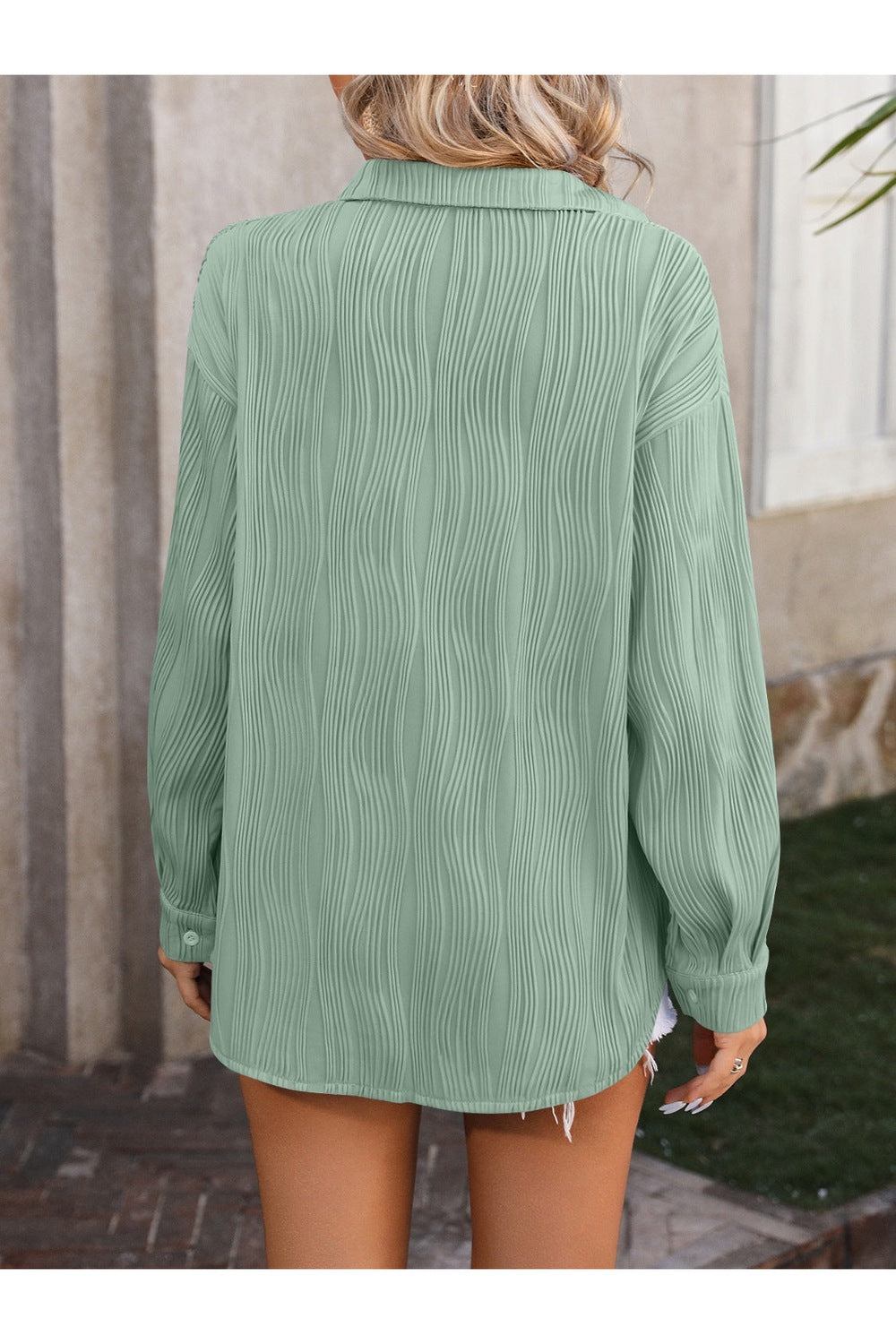 Mandy Sheer Button-Up Dropped Shoulder Shirt Fitggins