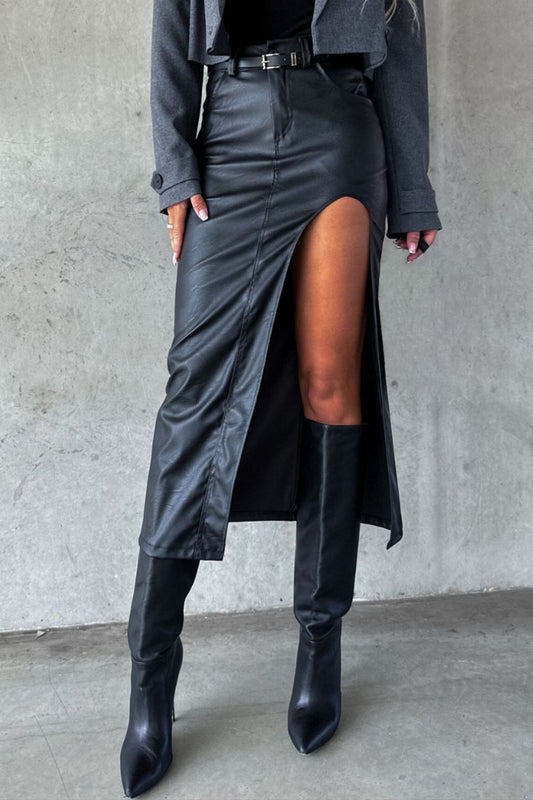 Slit Midi Skirt with Pockets - Shirts - FITGGINS