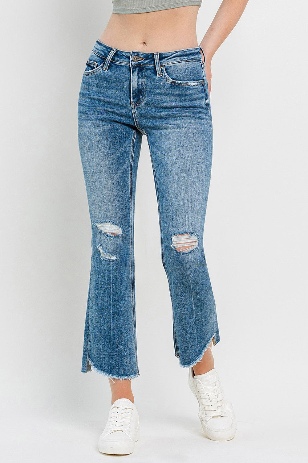 Vervet by Flying Monkey Full Size Mid Rise Distressed Cropped Flare Jeans - Jeans - FITGGINS