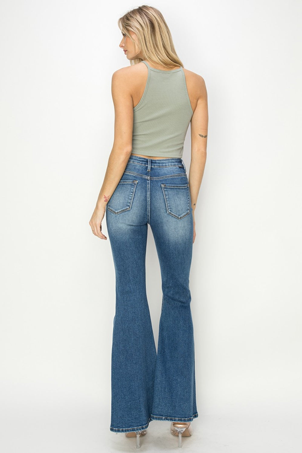 RISEN Full Size High Rise Front Seam Detailed Flare Jeans - Jeans - FITGGINS