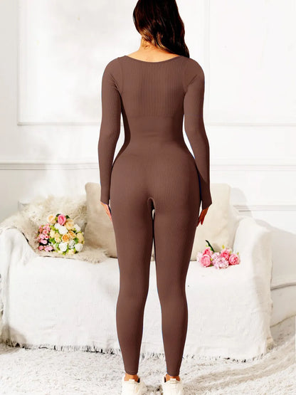 Scoop Neck Long Sleeve Active Jumpsuit Fitggins