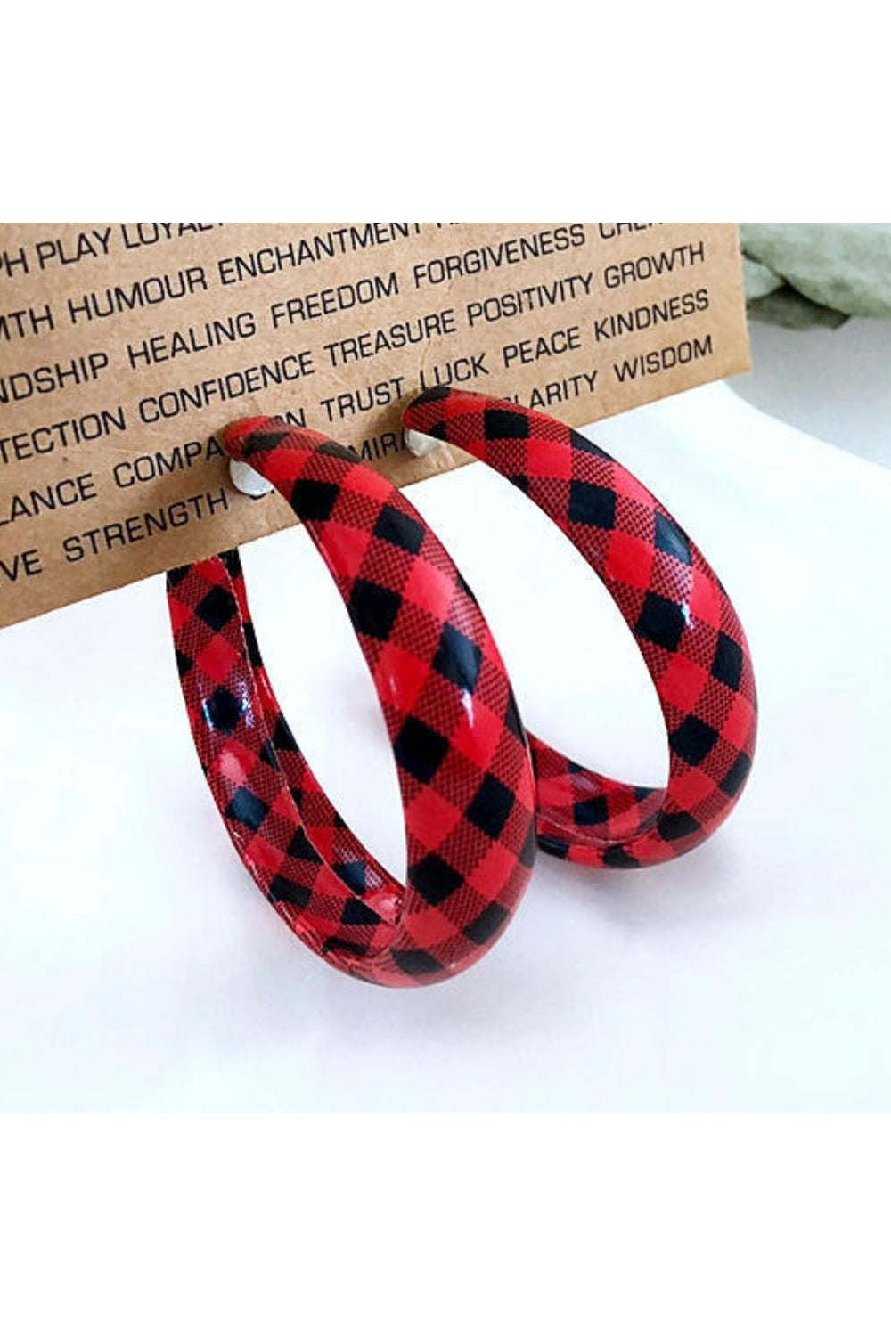 Plaid PU Leather Hoop Earrings - Earrings - FITGGINS