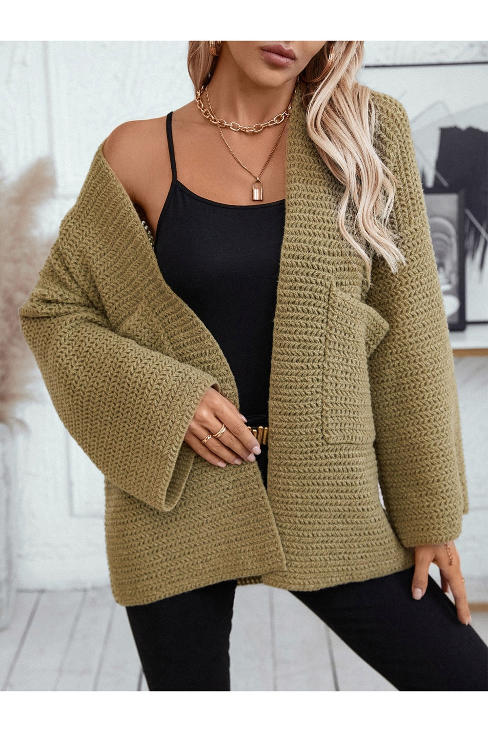 Open Front Long Sleeve Cardigan - Cardigans - FITGGINS