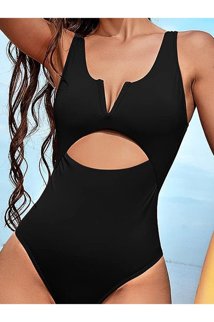 Cutout Notched Wide Strap One-Piece Swimwear - Swimwear One-Pieces - FITGGINS