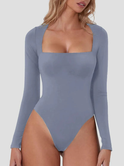 Square Neck Long Sleeve Bodysuit Light Blue Fitggins