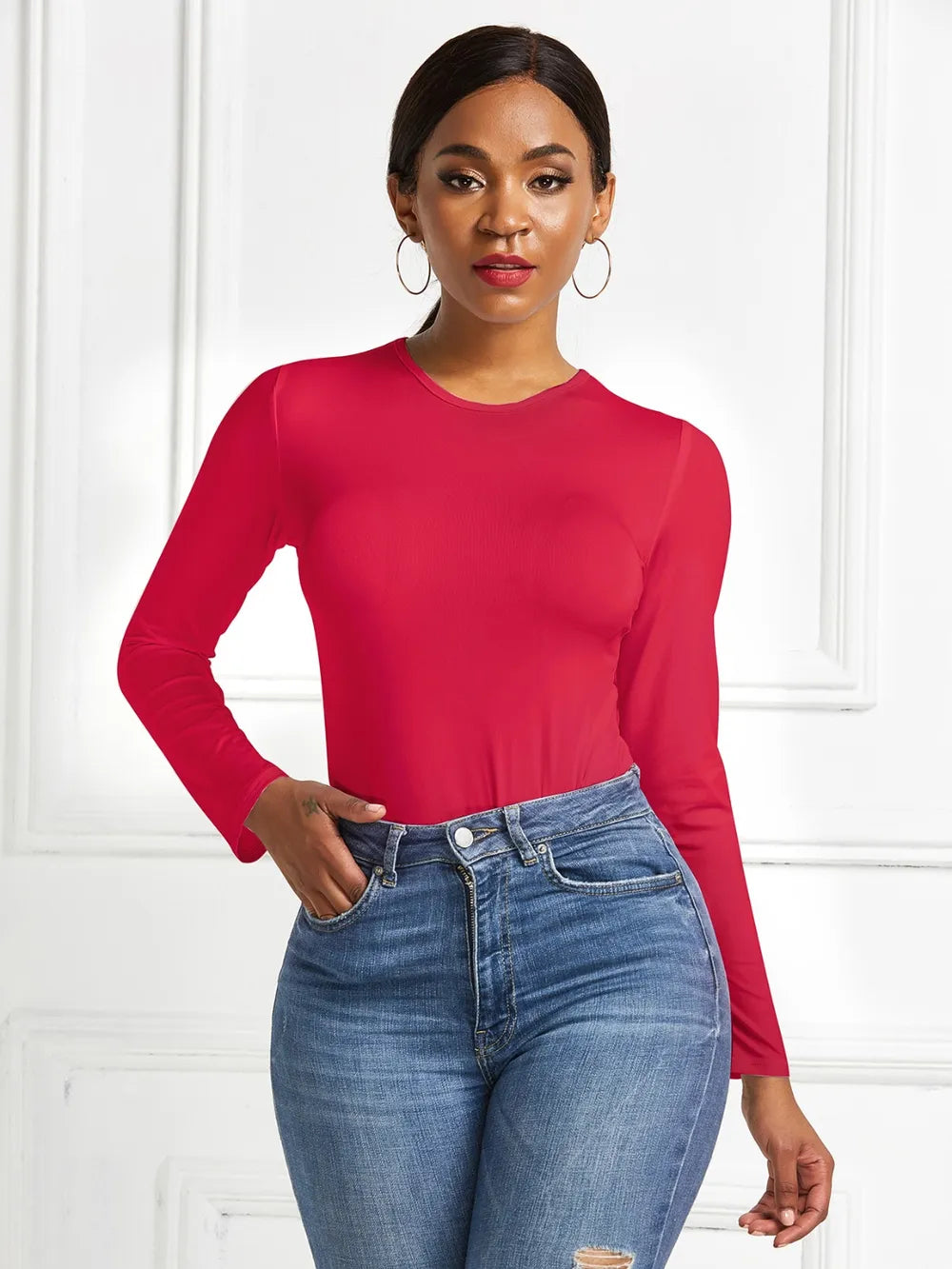 Round Neck Long Sleeve Bodysuit Fitggins