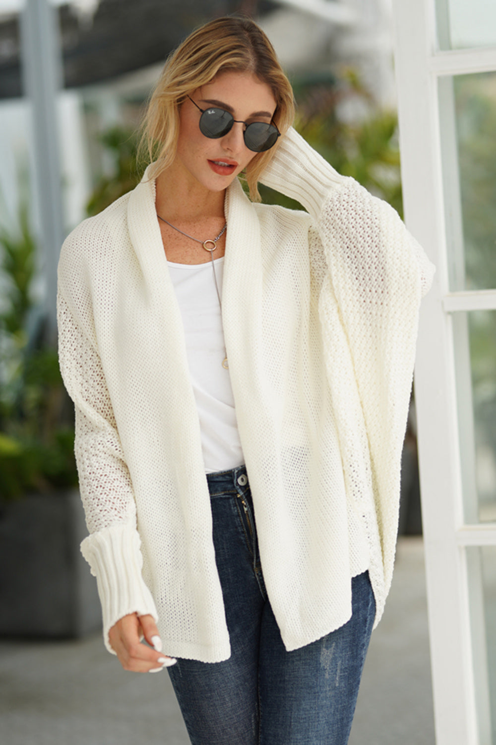 Open Front Batwing Sleeve Cardigan - Cardigans - FITGGINS