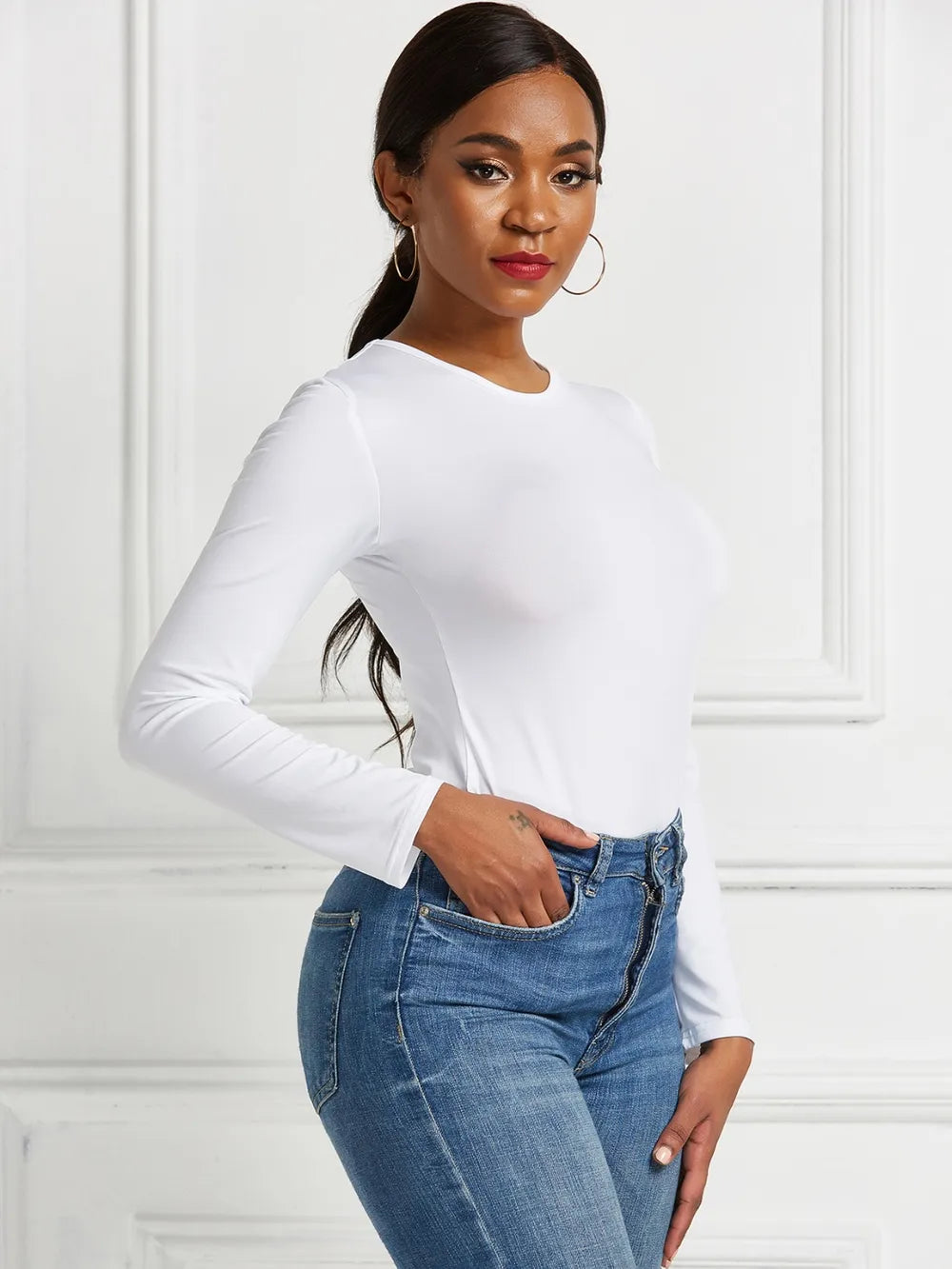 Round Neck Long Sleeve Bodysuit Fitggins