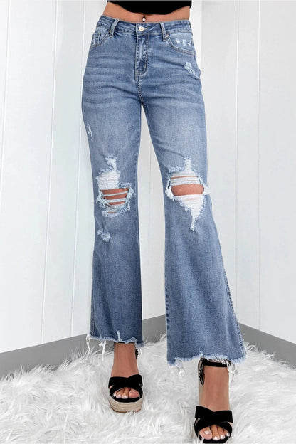 Distressed Raw Hem Bootcut Jeans - Jeans - FITGGINS