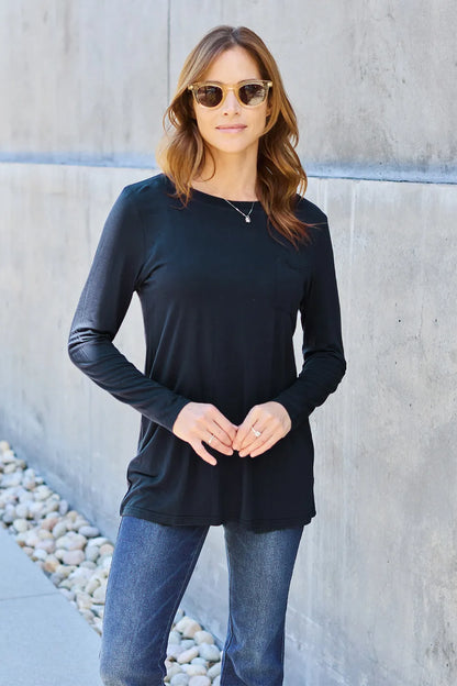 Basic Bae Full Size Round Neck Long Sleeve Top Black Fitggins