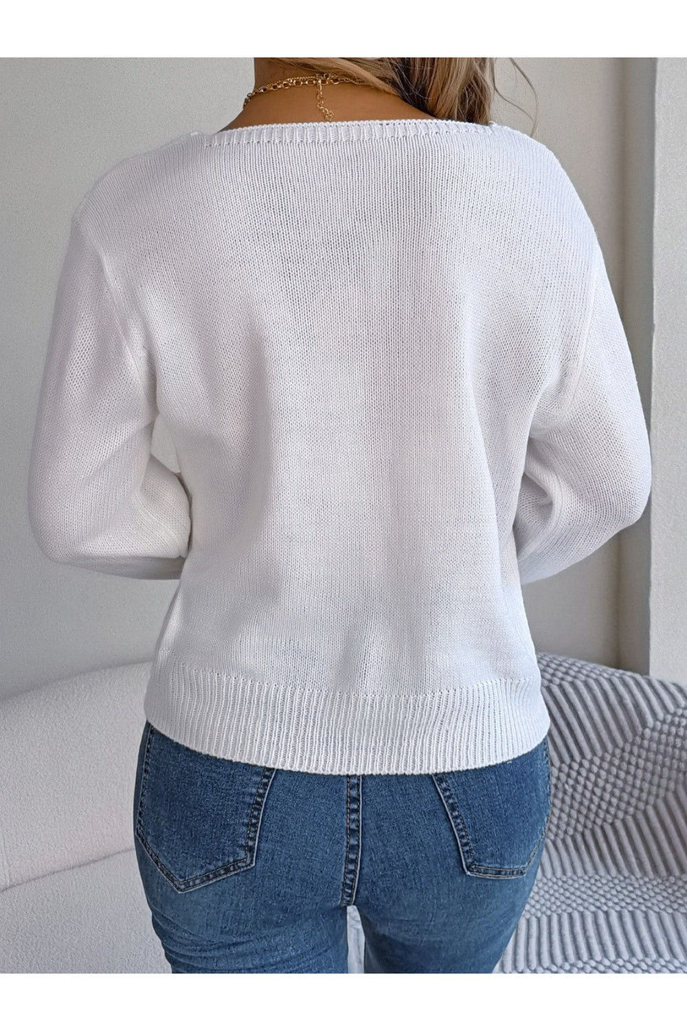 Cable-Knit Square Neck Long Sleeve Sweater - Pullover Sweaters - FITGGINS