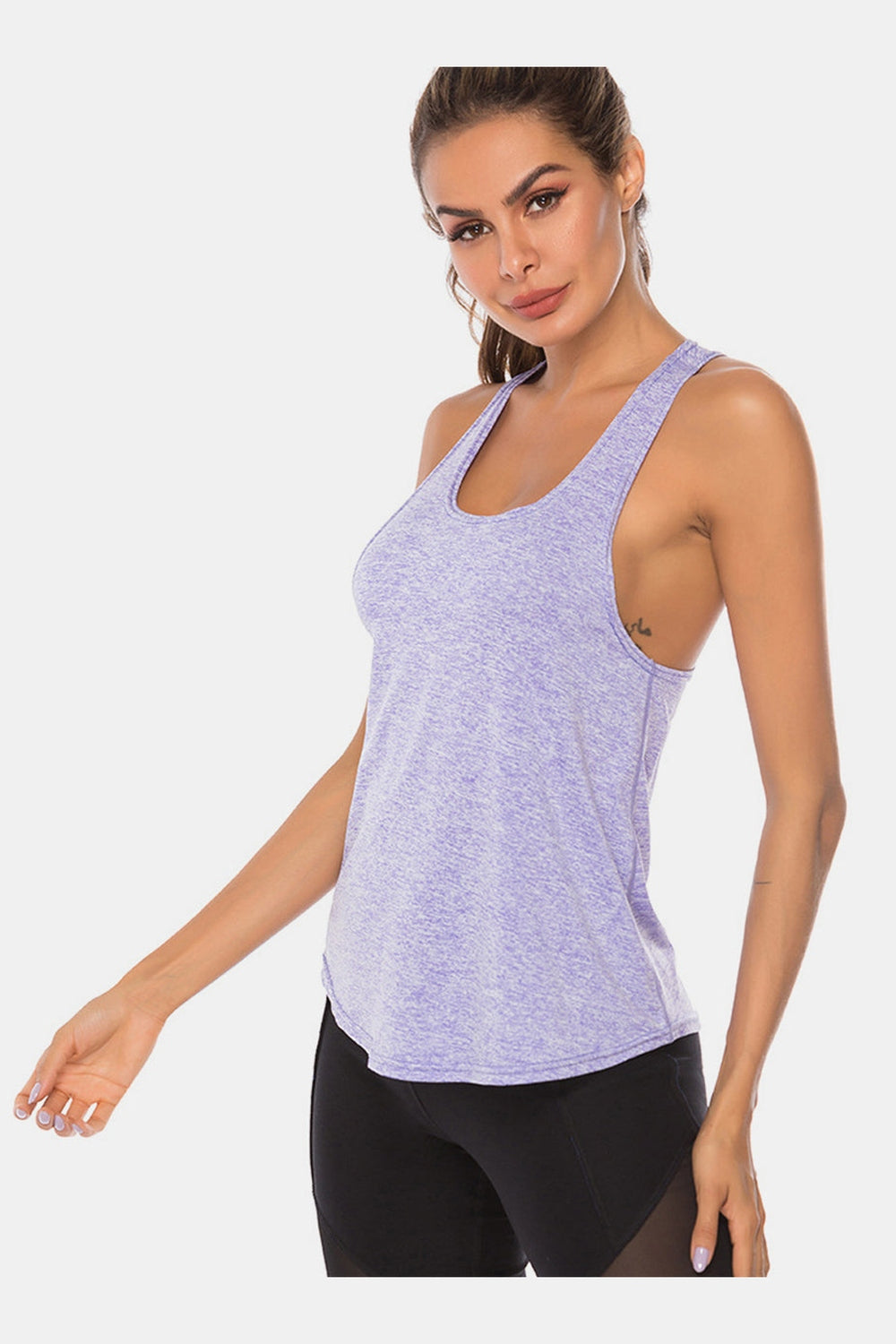 Full Size Scoop Neck Wide Strap Active Tank - Crop Tops & Tank Tops - FITGGINS