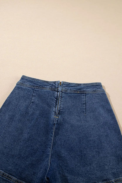 Asymmetrical Denim Skort with Pockets Fitggins