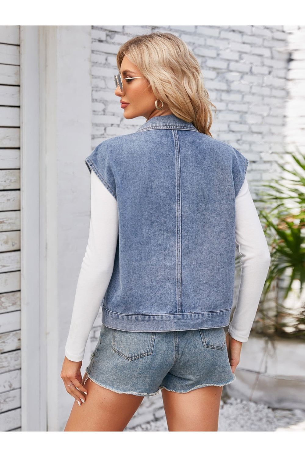 Cap Sleeve Denim Jacket with Pockets - Denim Jackets - FITGGINS