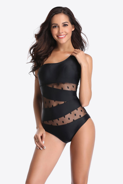 One-Shoulder Sleeveless One-Piece Swimsuit - Swimwear One-Pieces - FITGGINS