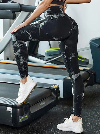Tie-Dye High Waist Active Leggings Black Fitggins