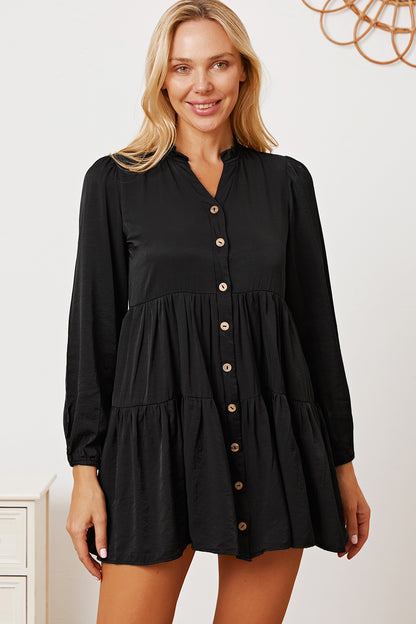 Ruffled Button Up Long Sleeve Tiered Shirt - Shirts - FITGGINS