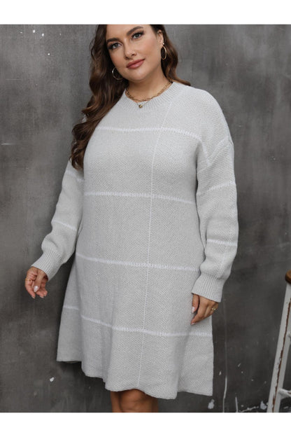 Plus Size Round Neck Long Sleeve Sweater Dress - Sweater Dresses - FITGGINS