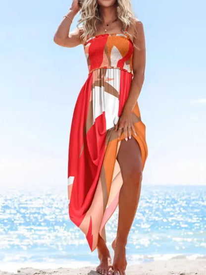 Printed Smocked Maxi Cami Dress Fitggins