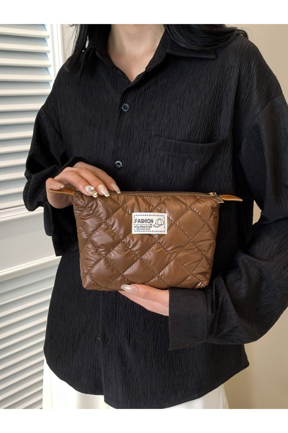 Solid Quilted Clutch with Zipper - Handbag - FITGGINS