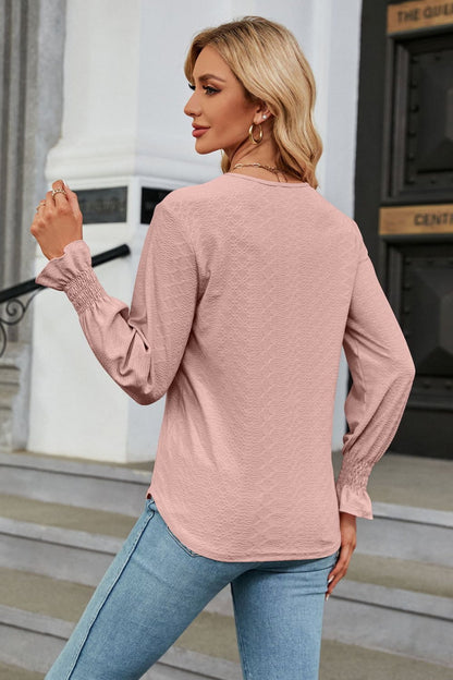 V-Neck Flounce Sleeve Blouse Fitggins