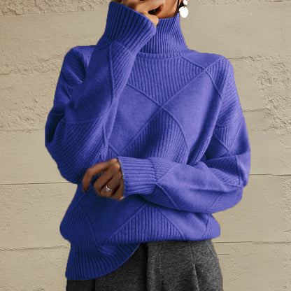 Geometric Turtleneck Long Sleeve Sweater Indigo Fitggins
