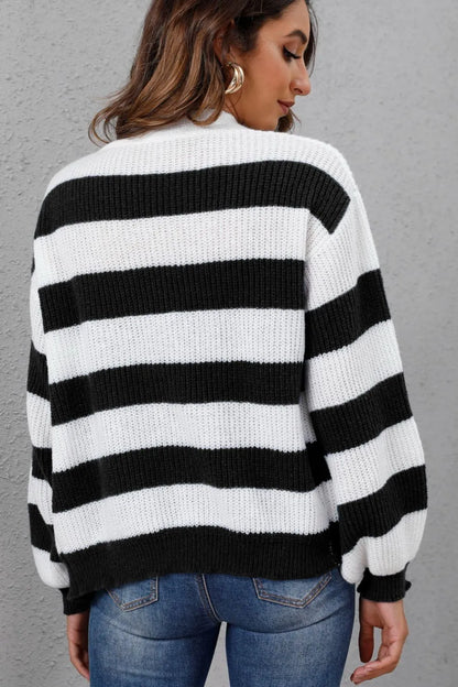 Striped Button Up Long Sleeve Sweater Fitggins