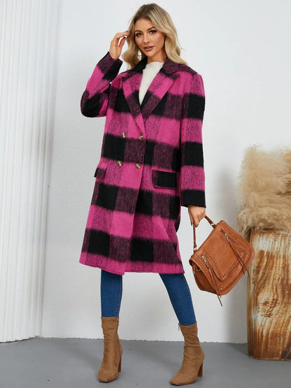 Plaid Double-Breasted Long Sleeve Coat Fitggins