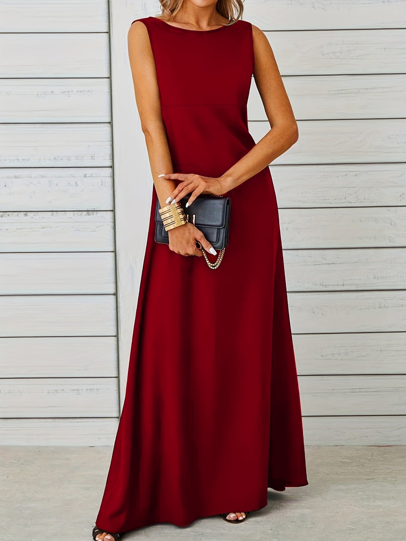 Sleeveless Flowy Maxi Dress Burgundy Fitggins