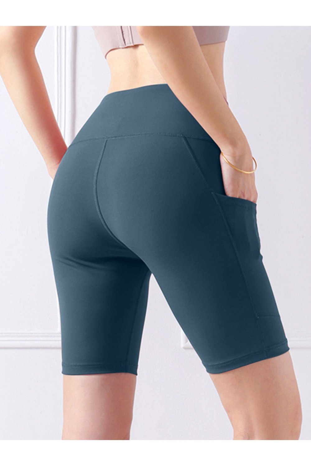 Pocketed High Waist Active Shorts - Short Leggings - FITGGINS