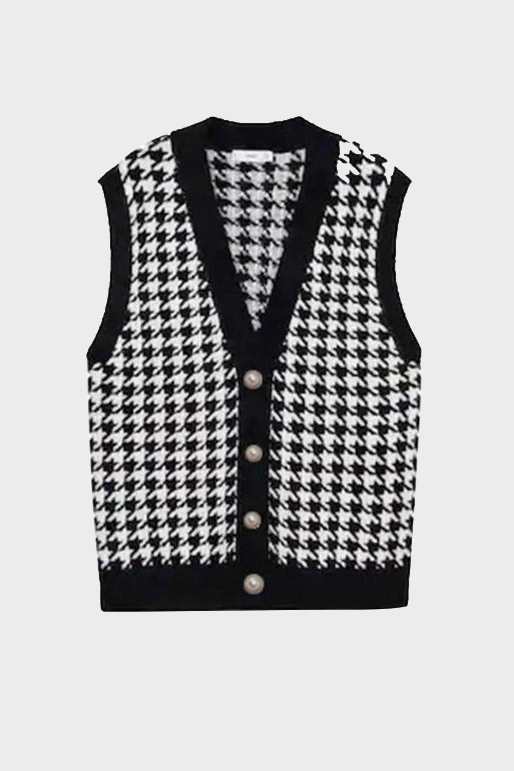 Houndstooth Button Front Sweater Vest - Pullover Sweaters - FITGGINS