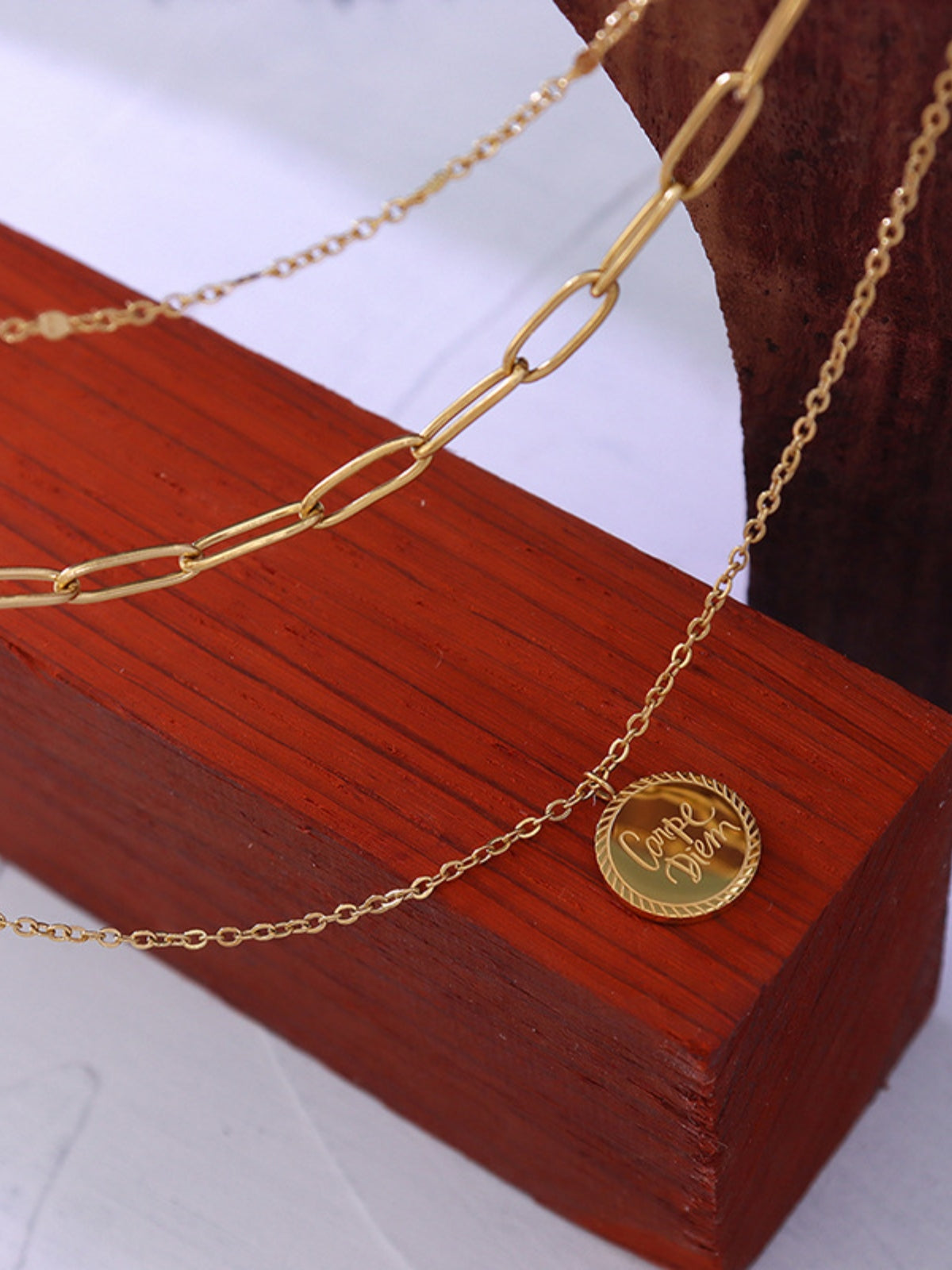 18K Gold-Plated Three-Layered Engraved Necklace - Necklaces - FITGGINS