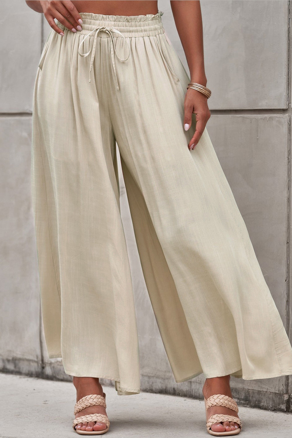 Drawstring Waist Wide Leg Pants - Pants - FITGGINS