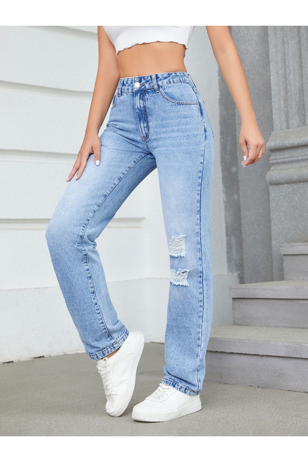 Distressed Jeans with Pockets - Jeans - FITGGINS