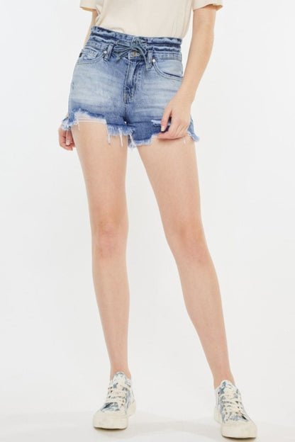 Kancan High Rise Frayed Hem Denim Shorts - Denim Shorts - FITGGINS