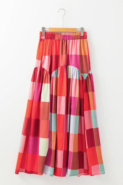 Color Block Elastic Waist Maxi Skirt - Shirts - FITGGINS