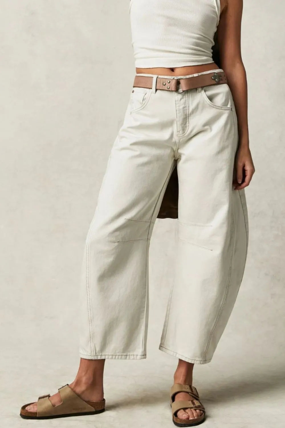 Wide Leg Jeans with Pockets Cream Fitggins